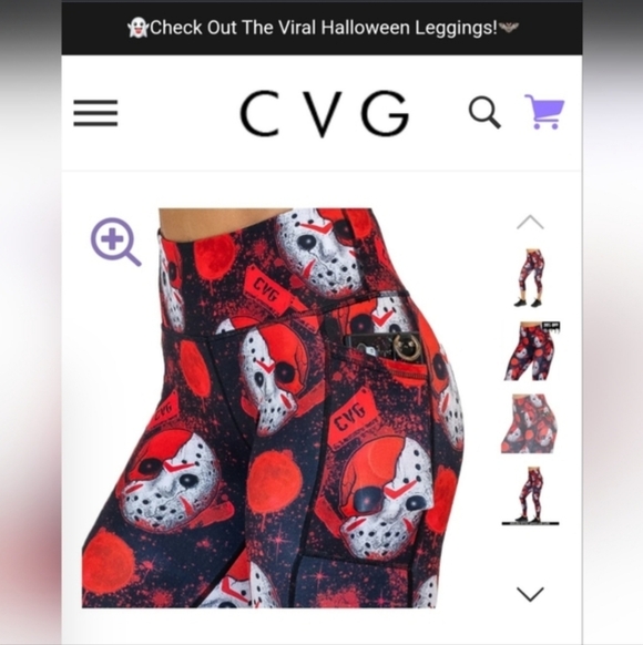 Women's Skull Pattern Leggings - Red and Black - Picture 2 of 5